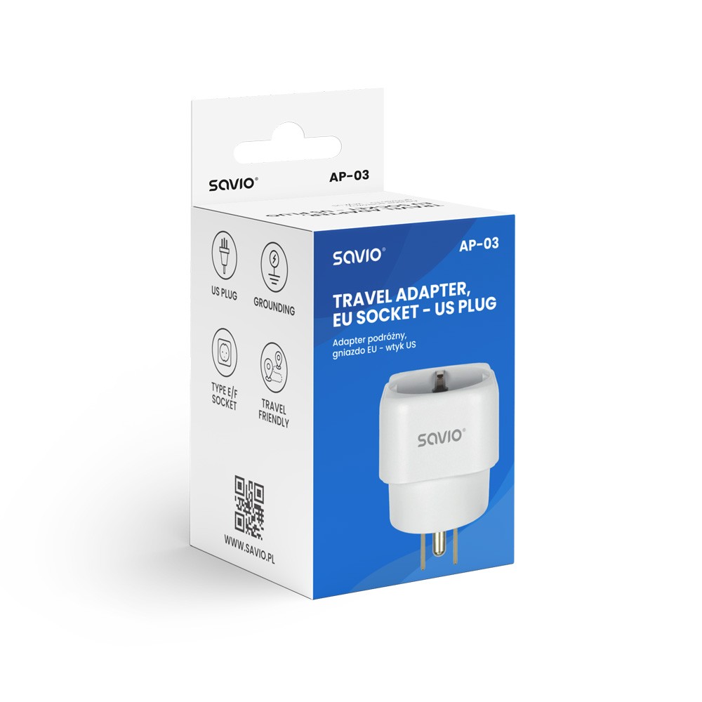 Kompaktiškas kelioninis adapteris, eu lizdas - jav kištukas, ap-03 modelis