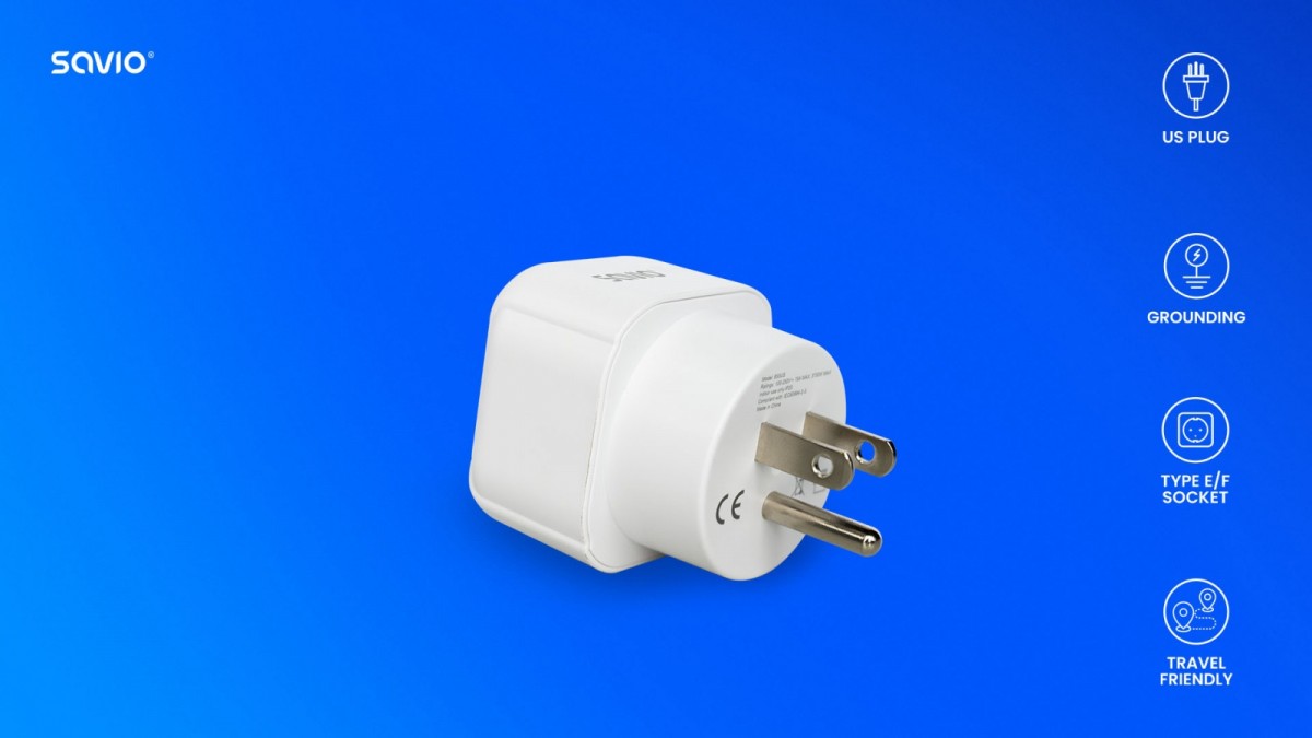 Kompaktiškas kelioninis adapteris, eu lizdas - jav kištukas, ap-03 modelis