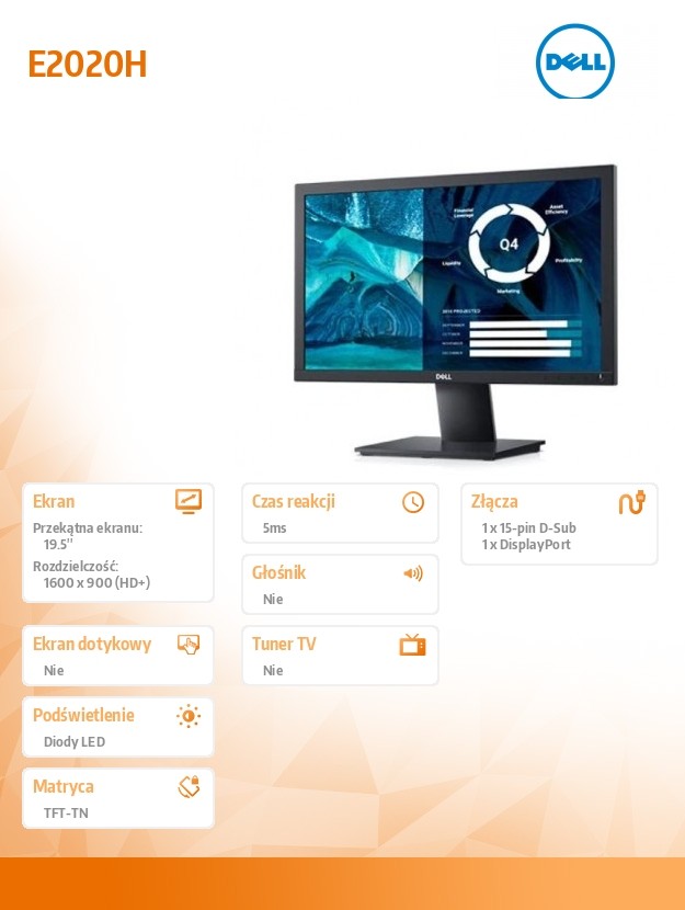 Monitorius dell e2020h 210-auro/5y, 19.5