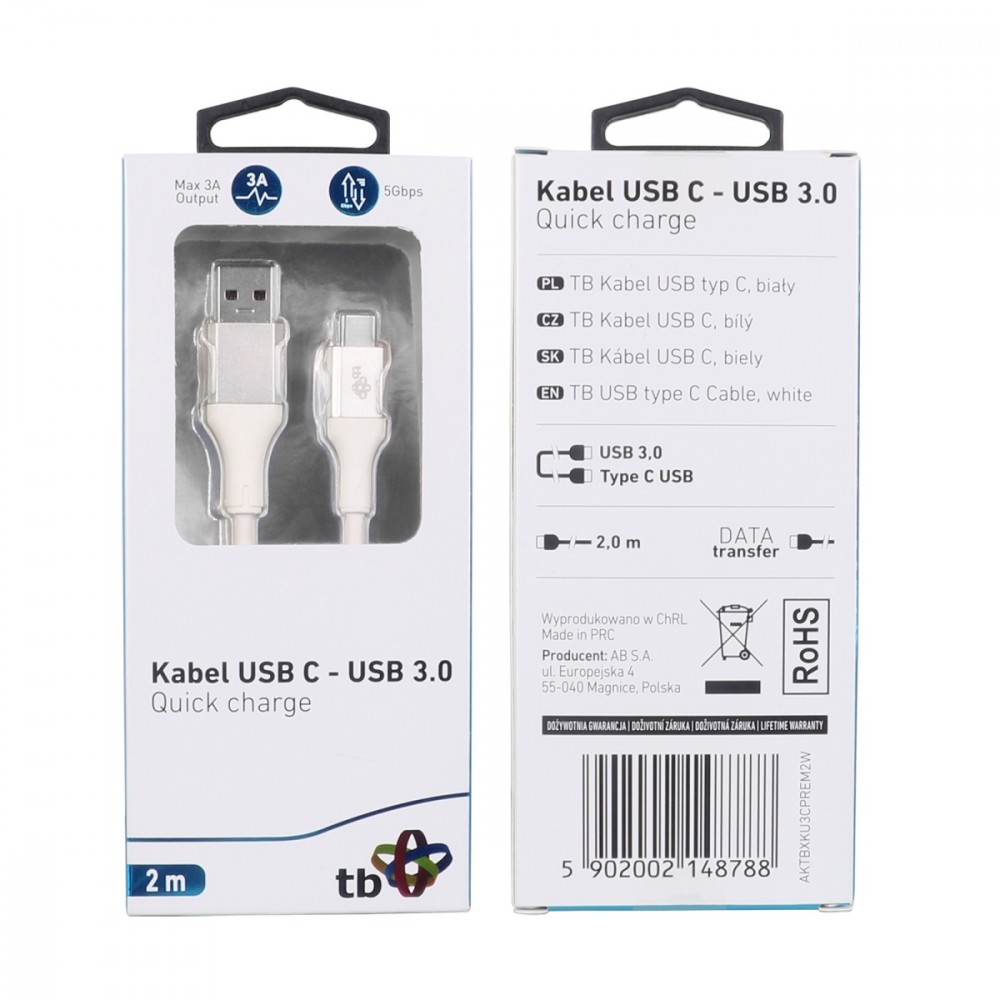 Maitinimo laidas tb usb 3.0/usb-c, 2 m