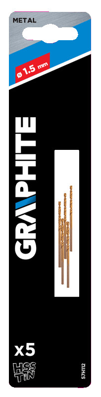 Grąžtas metalui graphite 57h112, 1,5 mm, 5 vnt.