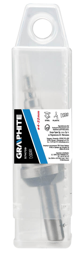 Kūginis pakopinis grąžtas 4-22mm graphite 57h739