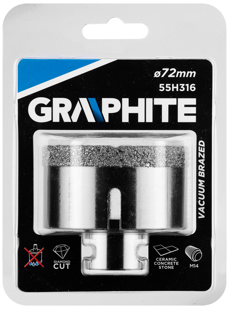 Graphite otwornica diamentowa 72 mm x m14 55h316 graphite