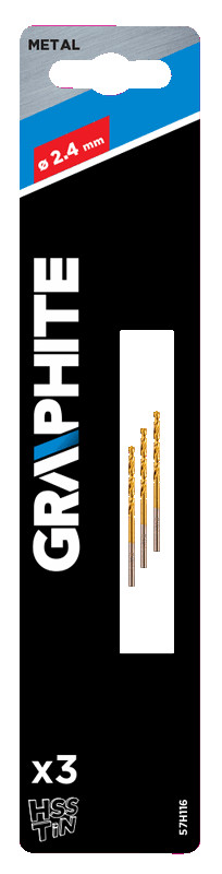 Grąžtas metalui graphite 57h116, 2,4 mm, 3 vnt.
