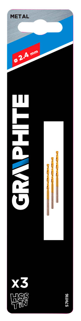 Grąžtas metalui graphite 57h116, 2,4 mm, 3 vnt.