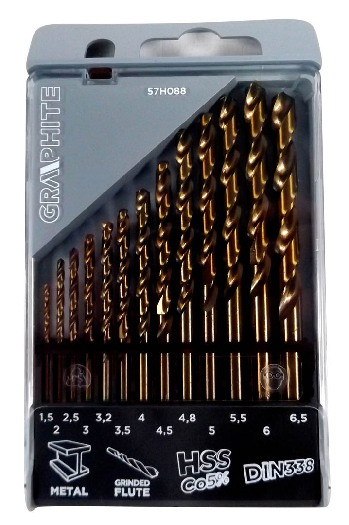 Grąžtas metalui hss-co 1,5-6,5 mm, rinkinyje 13 vnt.