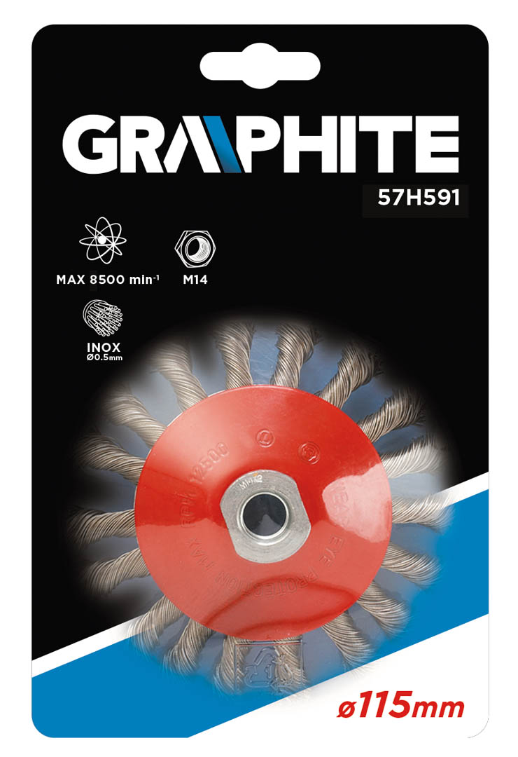 Vielinis šepetys graphite 115 mm m14 inox - 57h591