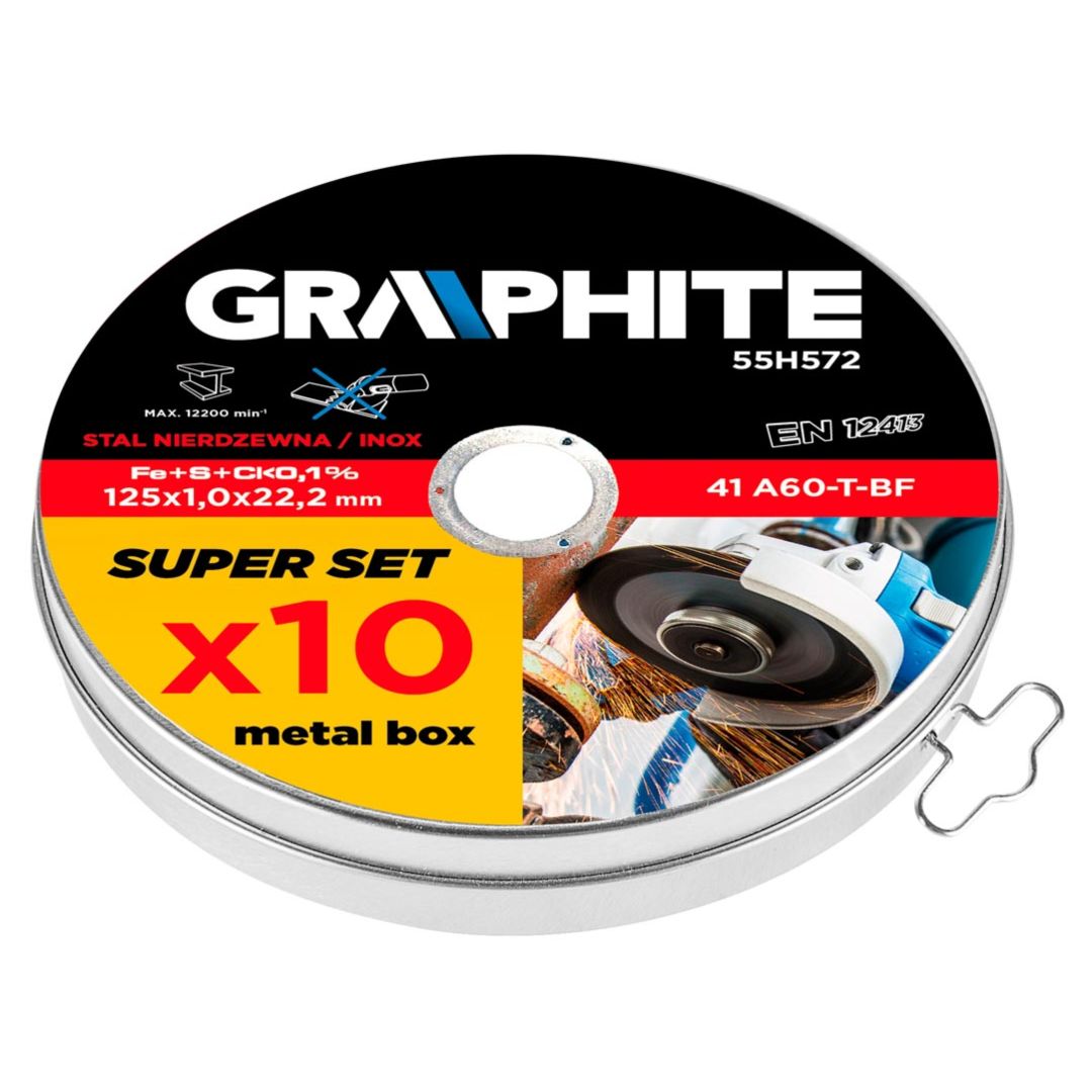 Topex pjovimo diskas metalui 125x1,0x22,2mm, 41 a60-t-bf, inox 10vnt. 55h572