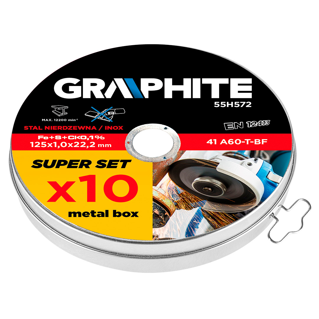Topex pjovimo diskas metalui 125x1,0x22,2mm, 41 a60-t-bf, inox 10vnt. 55h572