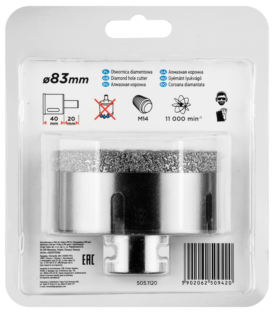 Graphite otwornica diamentowa 83 mm x m14 55h317 graphite