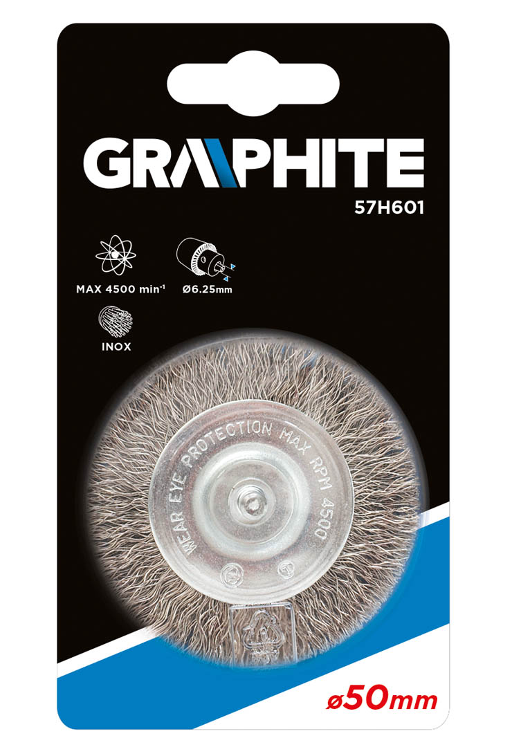 Vielinis diskinis šepetys su velenu graphite 50mm inox - 57h601