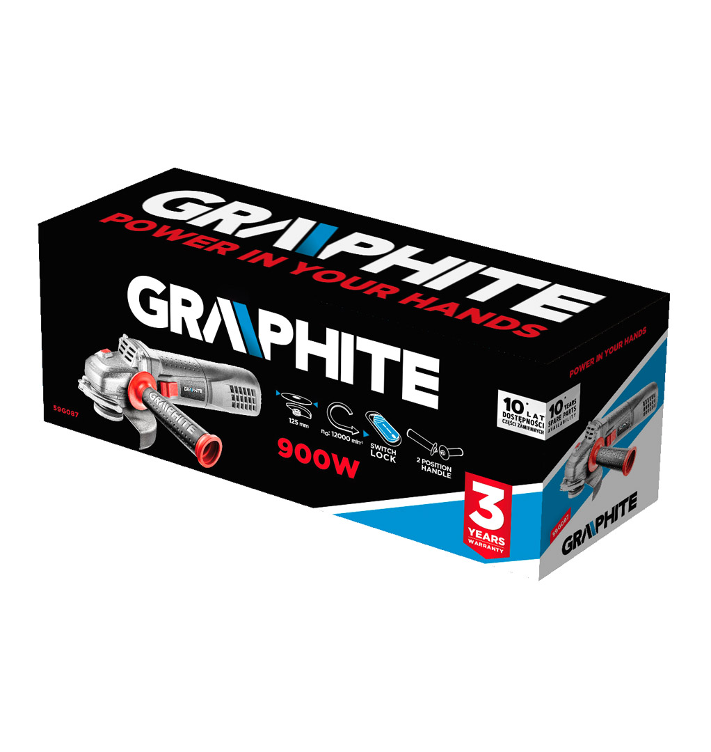 Elektrinis kampinis šlifuoklis GRAPHITE 900W, 125mm. 59G087