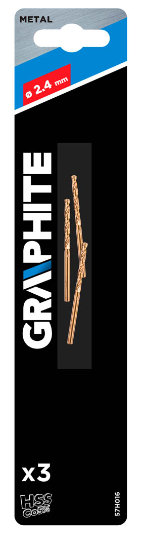 Grąžtas metalui graphite 57h016, 2,4 mm, 3 vnt.