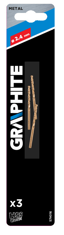Grąžtas metalui graphite 57h016, 2,4 mm, 3 vnt.