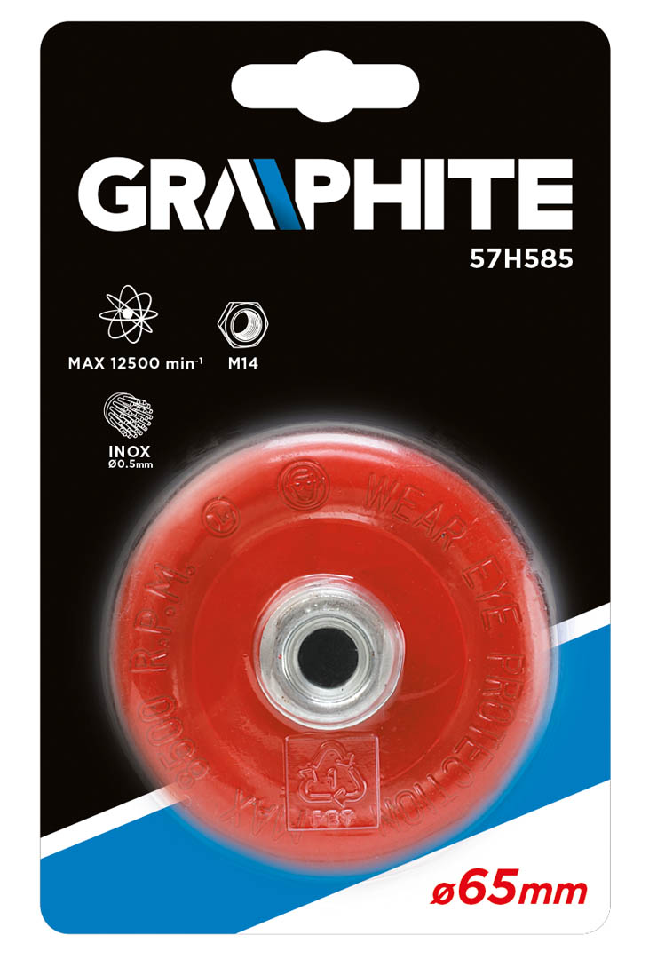 Sutvirtintas vielinis šepetys graphite 65mm m14 inox - 57h585