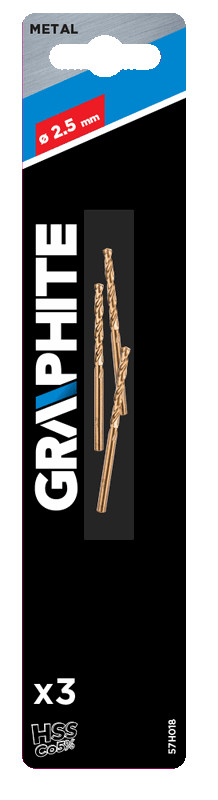 Grąžtas metalui graphite 57h018, 2,5 mm, 3 vnt.