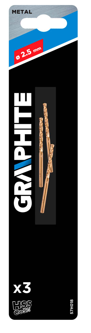 Grąžtas metalui graphite 57h018, 2,5 mm, 3 vnt.