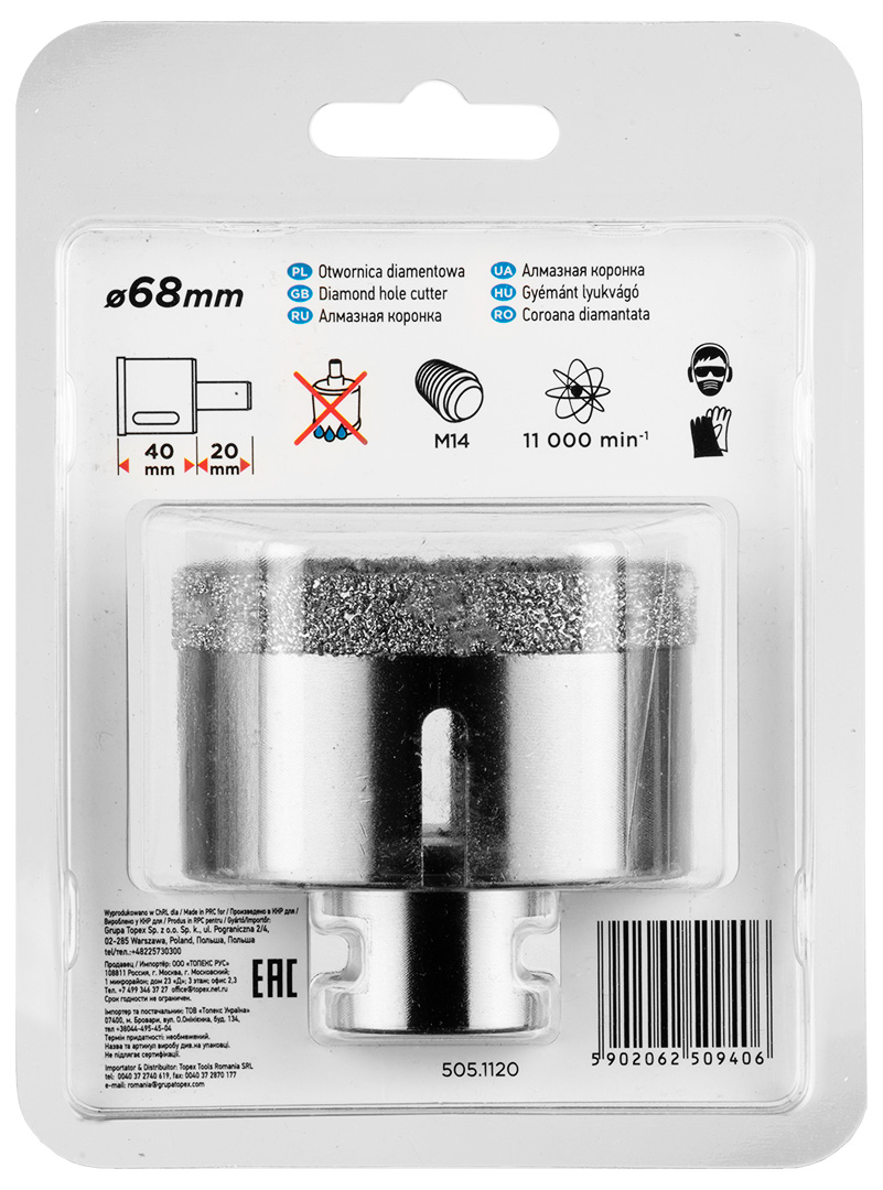 Graphite otwornica diamentowa 68 mm x m14 55h315 graphite