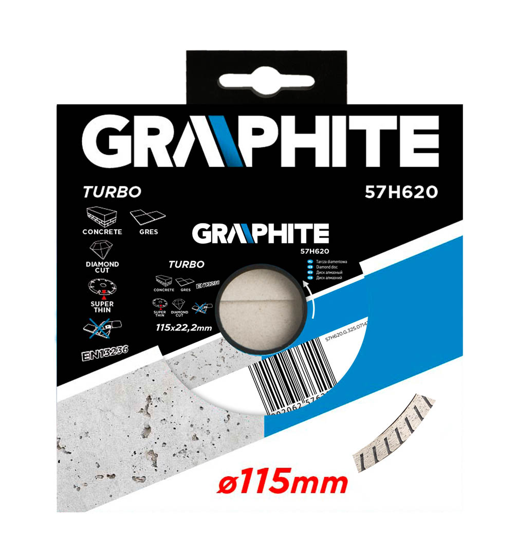 Deimantinis šlifuoklis graphite 115x22.2mm turbo super cienka - 57h620