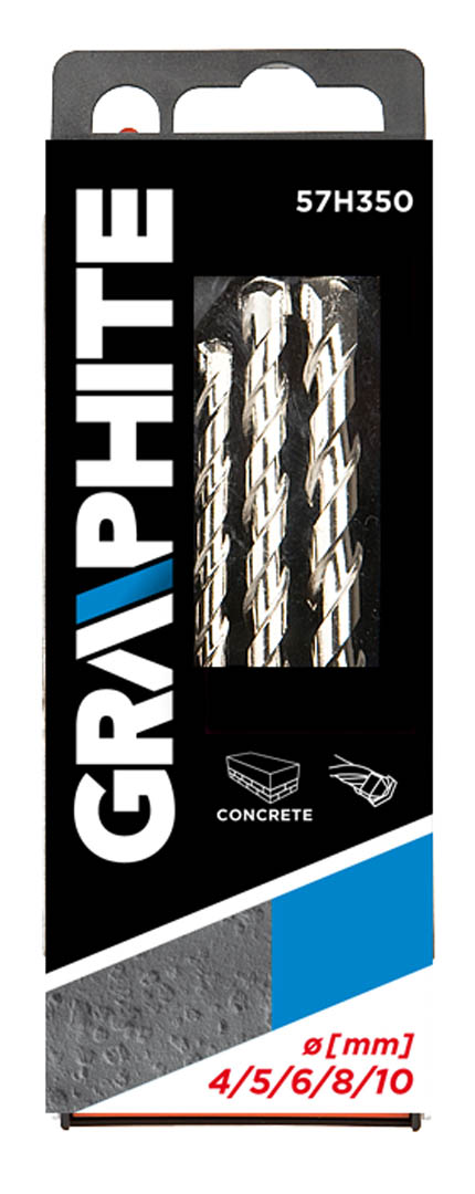 Grąžtų rinkinys betonui graphite 57h350, 5 d.