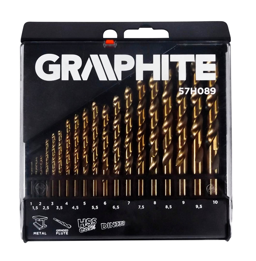 Wiertło do metalu graphite kobaltowe walcowe 1,5 2 7 4,5 4 5,5 5 1 3 2,5 3,5 6 10 6,5 7,5 8 8,5 9 9,5mm zestaw (57h089)