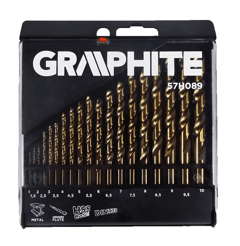 Wiertło do metalu graphite kobaltowe walcowe 1,5 2 7 4,5 4 5,5 5 1 3 2,5 3,5 6 10 6,5 7,5 8 8,5 9 9,5mm zestaw (57h089)