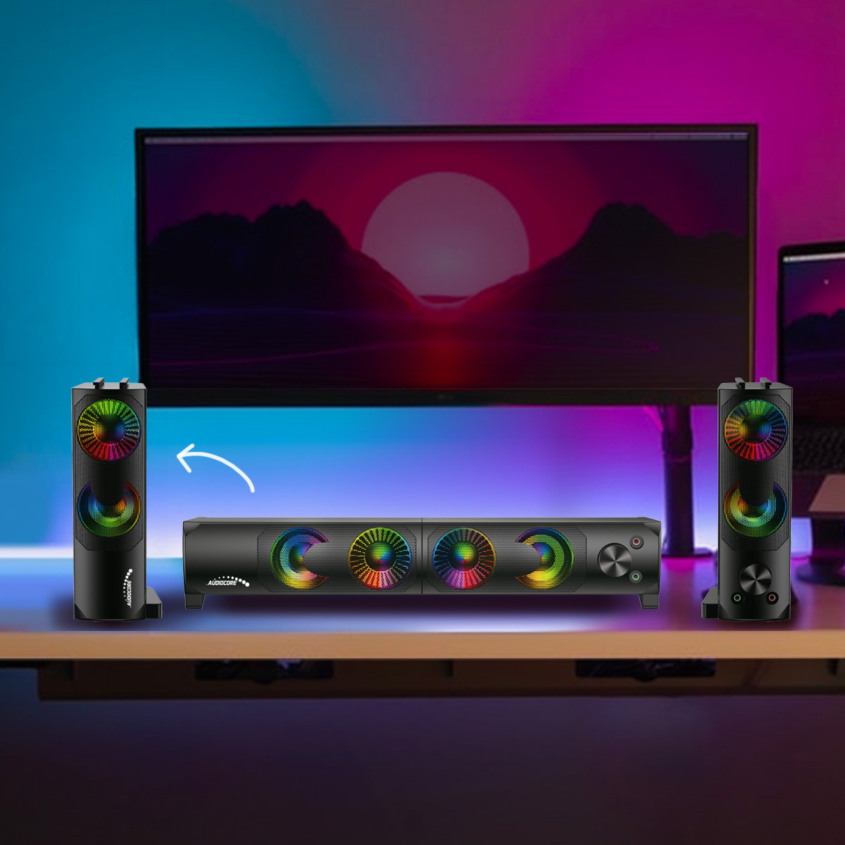 Garso sistema RGB LED Stereo Gaming