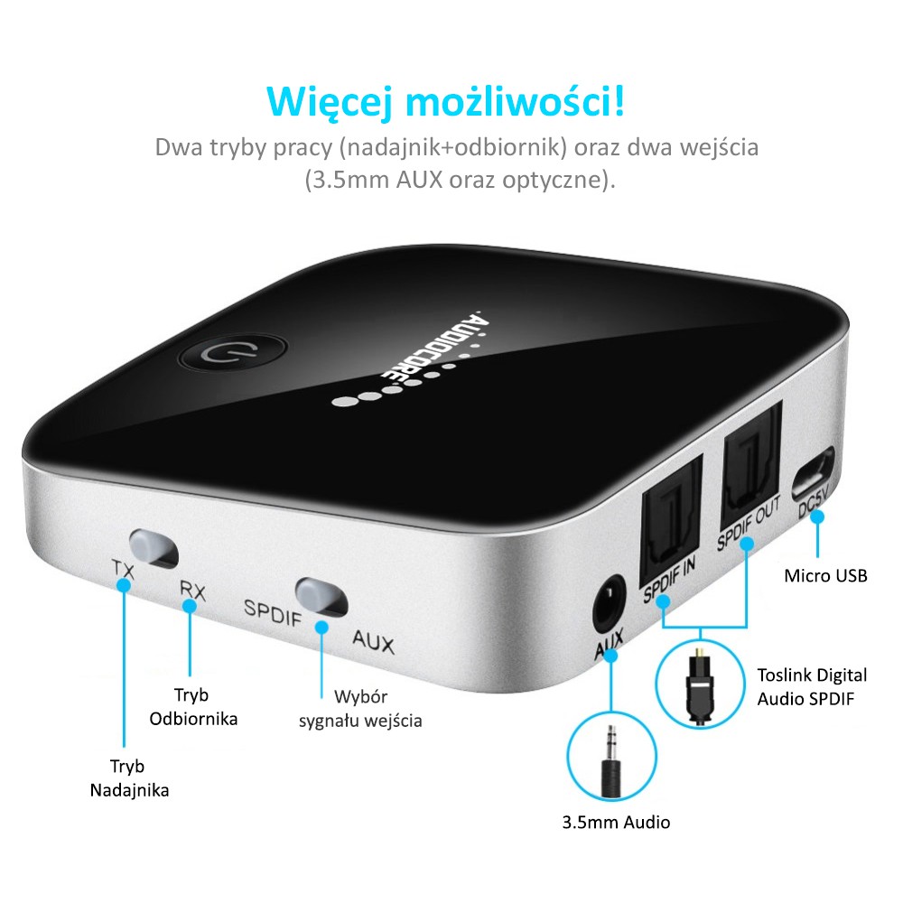 Audiocore - adapter bluetooth 2w1 ac830 transmiter