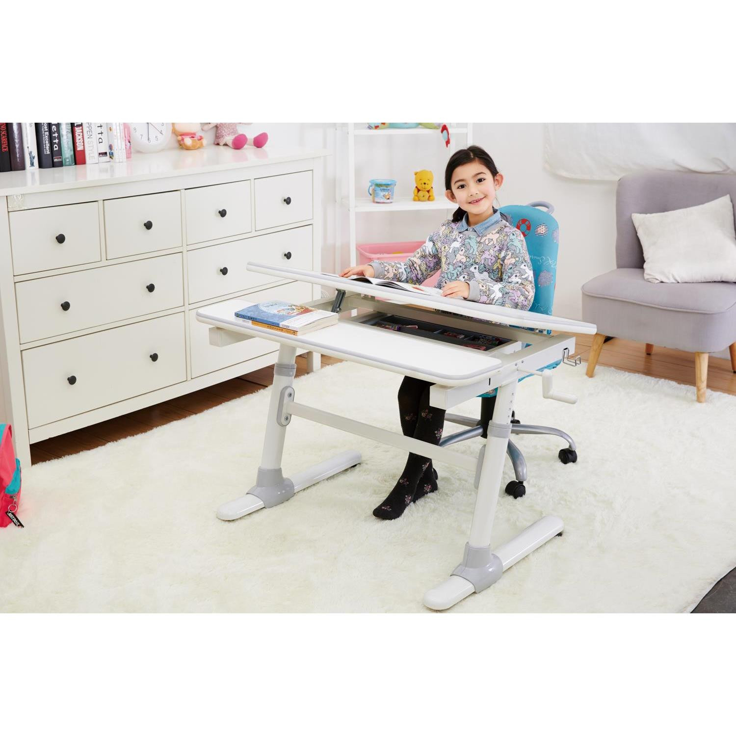 Ergonomiškas vaikiškas rašomasis stalas Ergo Office su reguliuojamu aukščiu ER-417