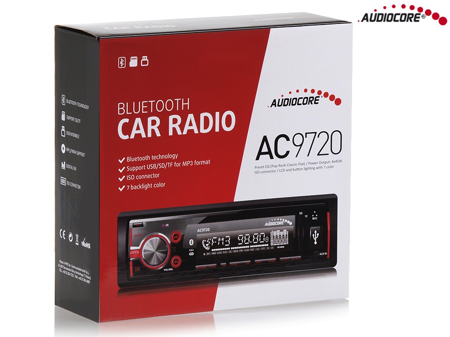 Automagnetola Audiocore Bluetooth Multicolor AC9720 MP3/WMA /USB/RDS/SD ISO