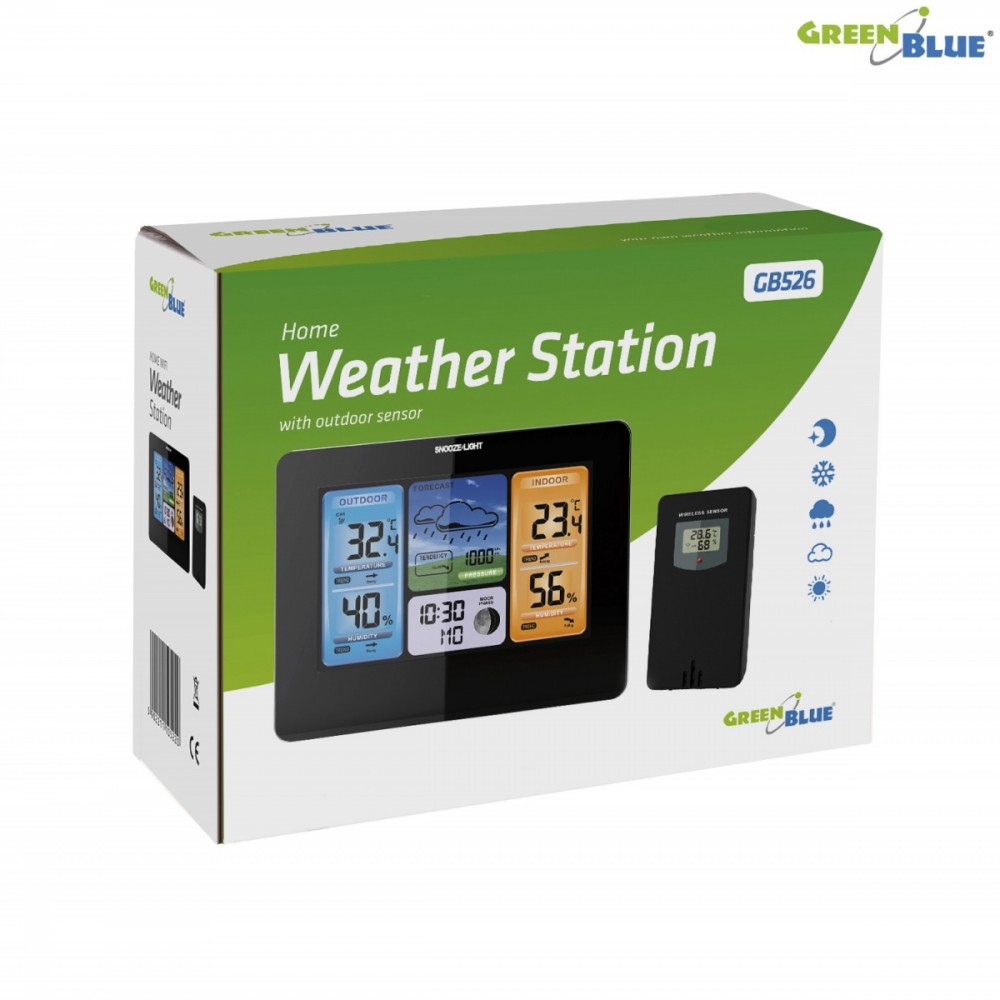 Belaidė spalvota meteorologinė stotis GreenBlue su DCF sistema (GB526)