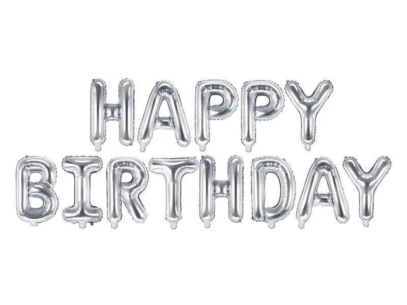 Foliniai balionai Happy Birthday 340x35 cm, sidabriniai, 50 vnt.