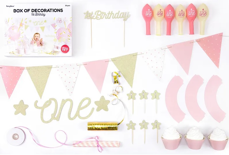 1-ojo gimtadienio dekoracijų rinkinys 1st Birthday Gold