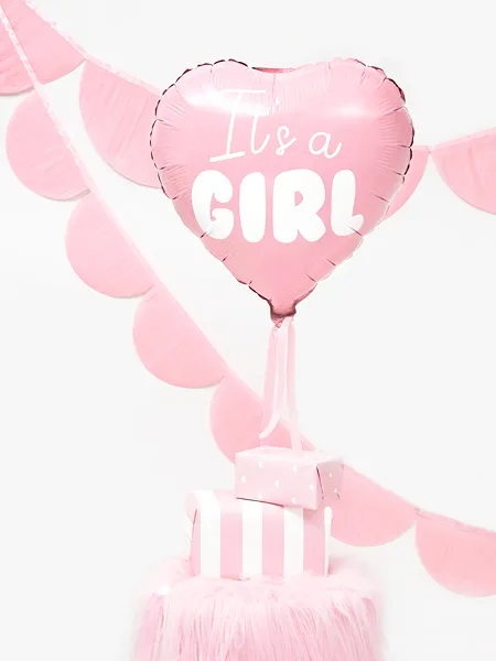 Partydeco folijos balionas, 45 cm, šviesiai rožinis / it`s a girl