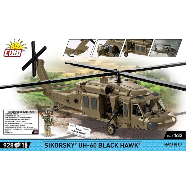 Sikorsky uh-60 black hawk konstravimo rinkinys su 928 detalėmis