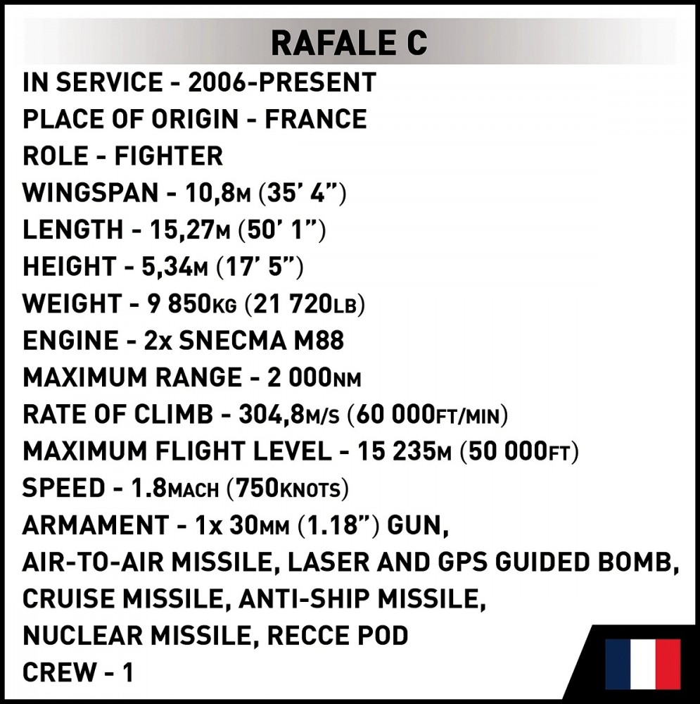 Dassault rafale c konstravimo rinkinys iš 551 detalės