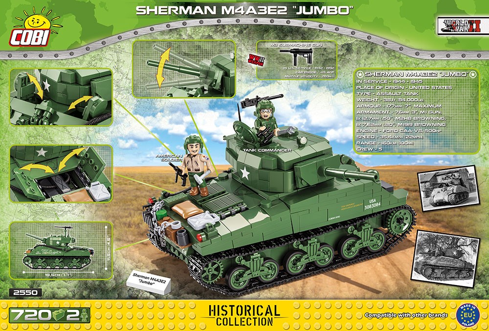 Konstruktrius wwii sherman m4a3e2 jumbo cobi, 720 d.