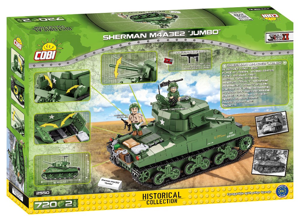 Konstruktrius wwii sherman m4a3e2 jumbo cobi, 720 d.