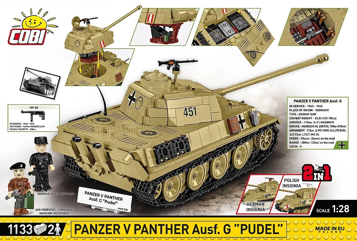 Konstravimo rinkinys panzer v panther ausf.g pudel, 1133 detalės