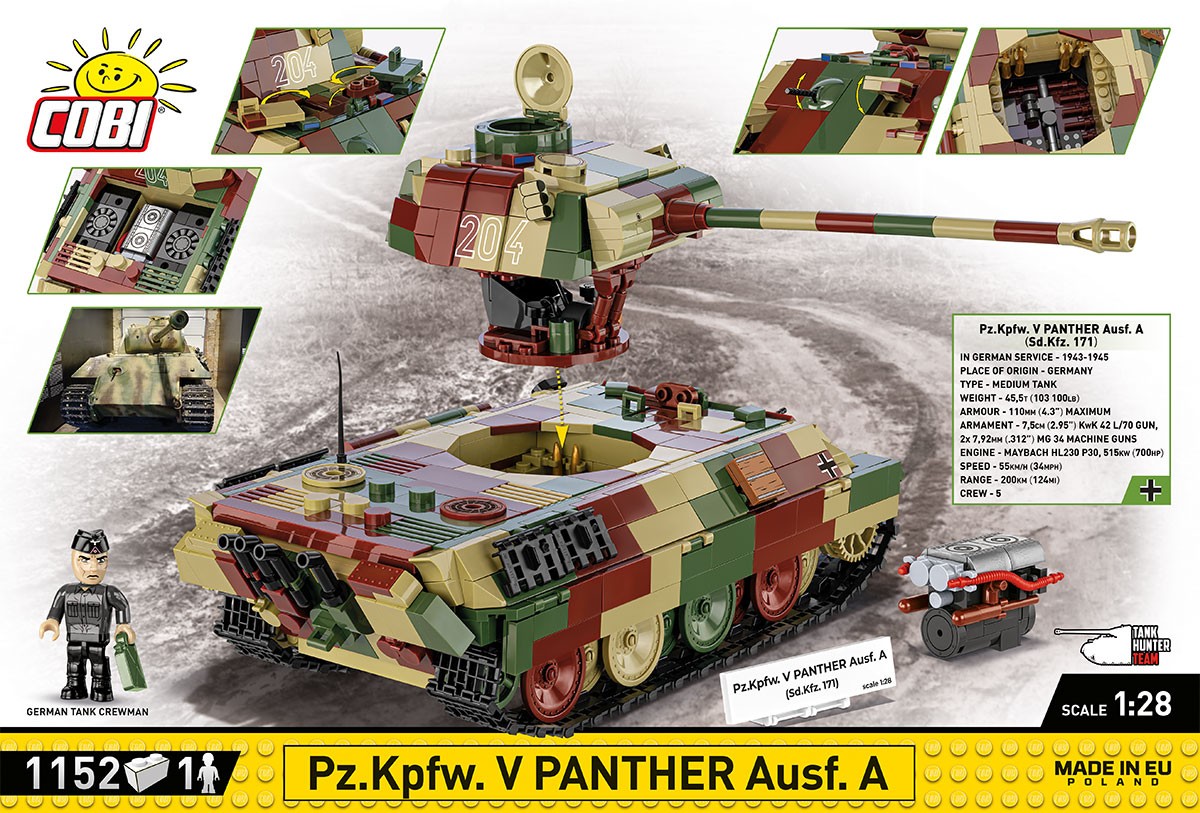 Pz.kpfw. v panther ausf. a modelis iš 1152 detalių