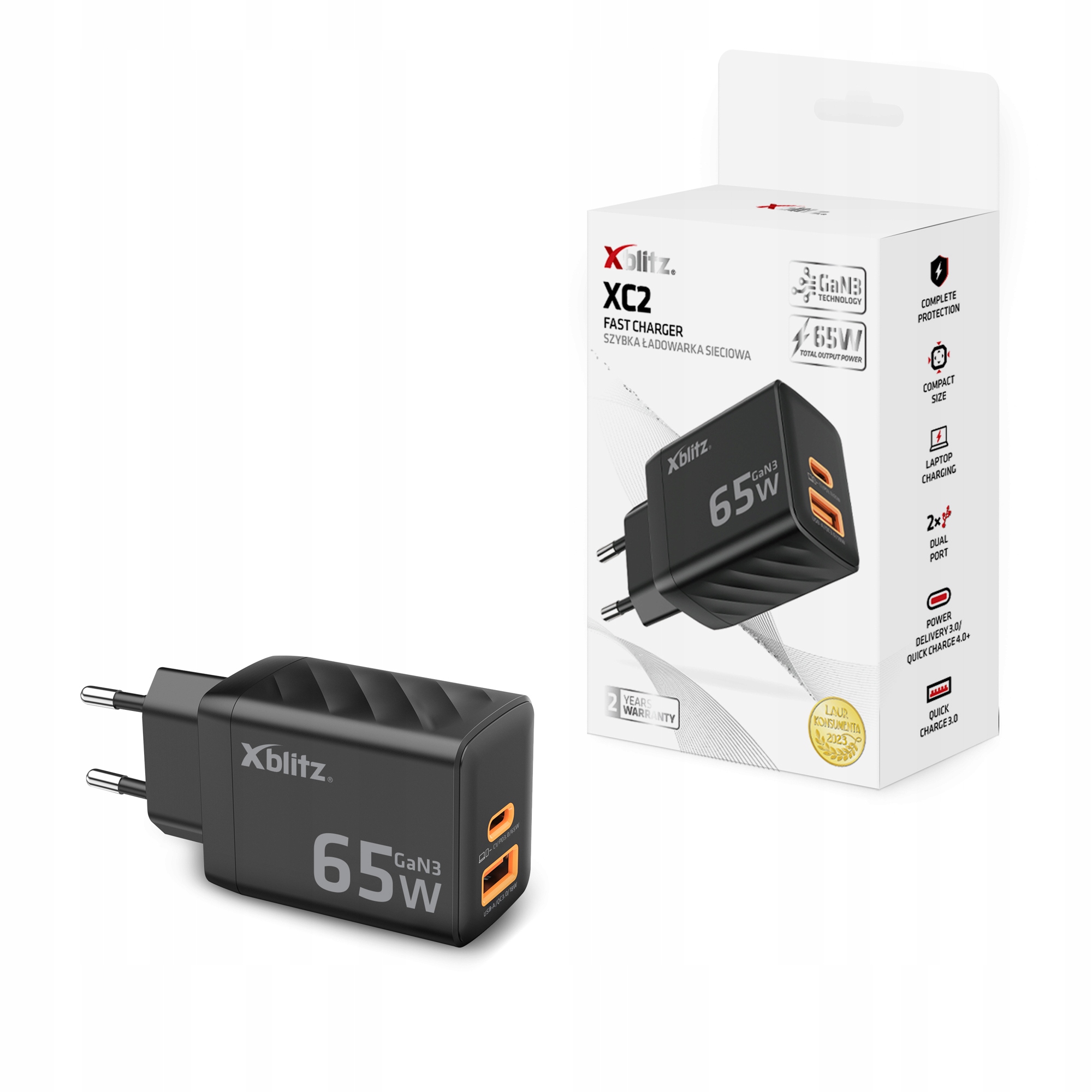 Xblitz xc2 greita sieninė įkroviklis gan3 65w usb-c + usb-a