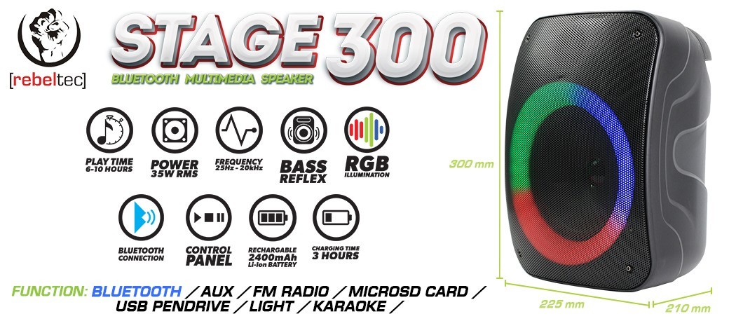Nešiojamas garsiakalbis rebeltec stage 300, juoda