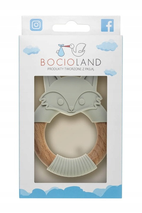 Bocioland kramtukas, mediena-silikonas, pilka lapė, BOC0522