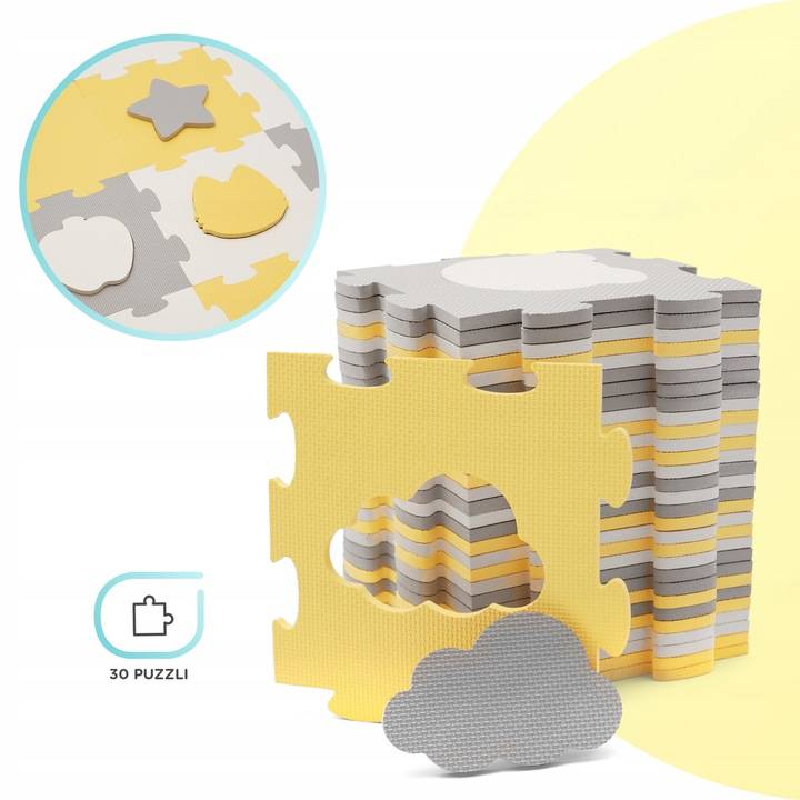 Dėlionė-kilimėlis Kinderkraft Luno 3D, 30 dalių, geltona
