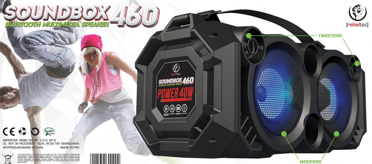 Nešiojamas garsiakalbis rebeltec soundbox 460, juoda
