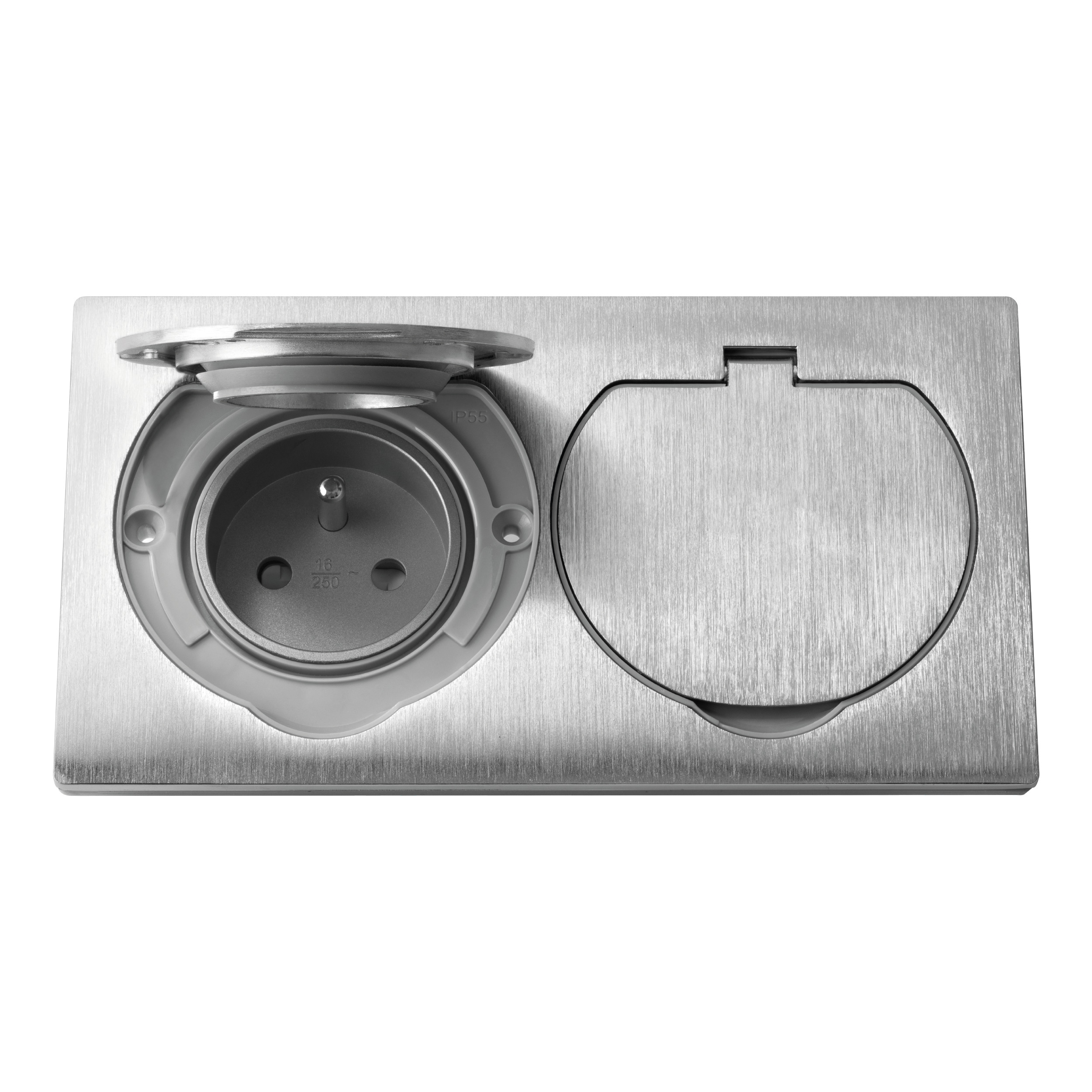 Įleidžiamas kištukinis lizdas 2x250V OR-AE-1398, inox