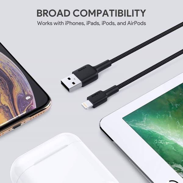 Maitinimo laidas aukey cb-al05, lightning/usb-a, 2 m