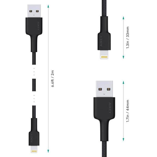 Maitinimo laidas aukey cb-al05, lightning/usb-a, 2 m