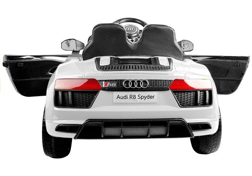 Audi R8 Spyde elektrinis sportinis automobilis balta spalva