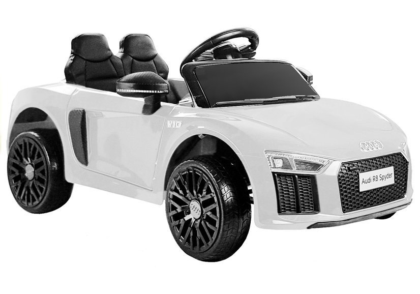 Audi R8 Spyde elektrinis sportinis automobilis balta spalva